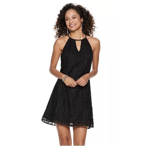 Candies Black pleaded lace Halter swing Dress size S - Picture 1 of 6
